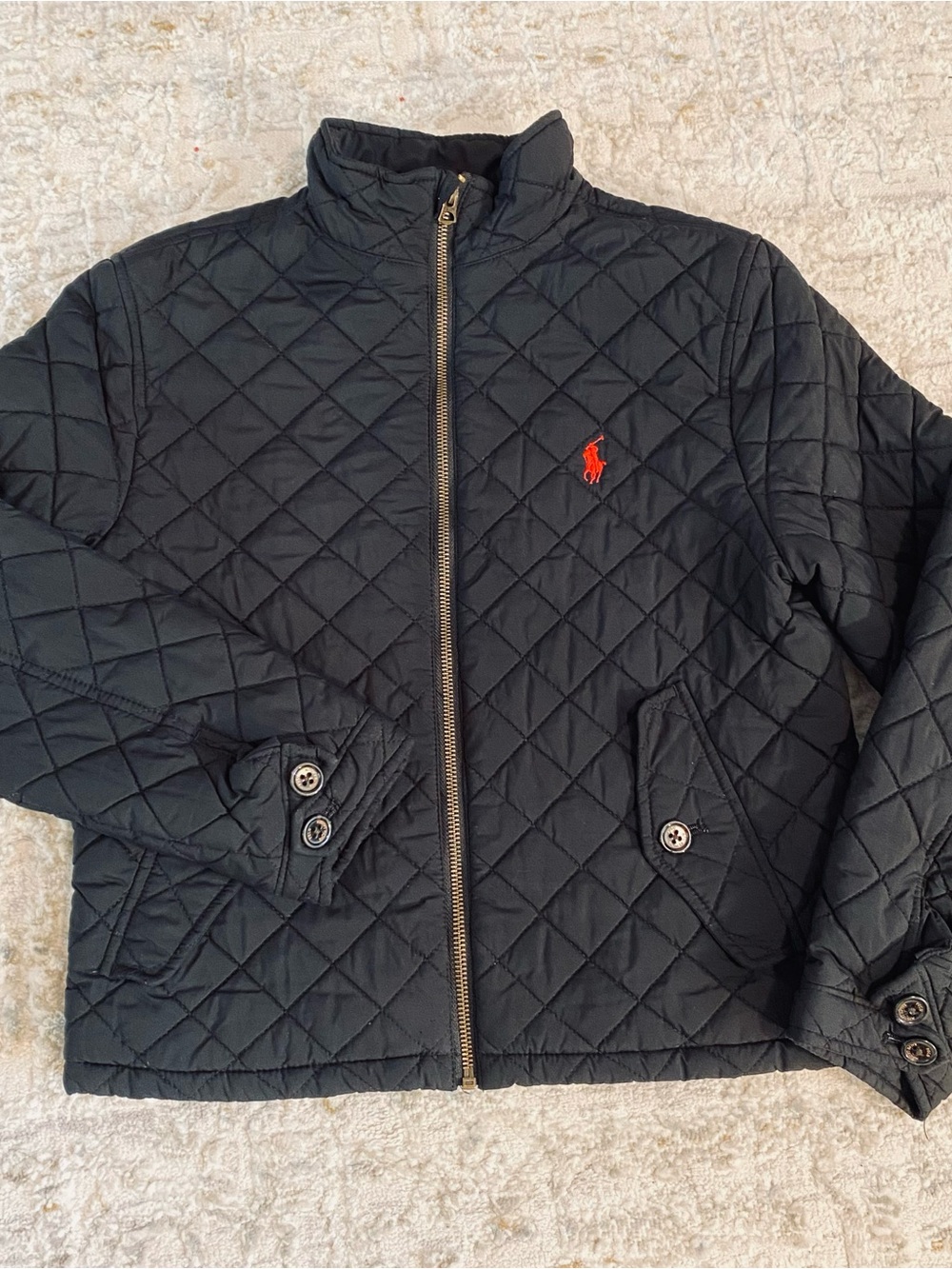 Polo by Ralph Lauren Black Quilted Zip Jacket with Red Pony Emblem
